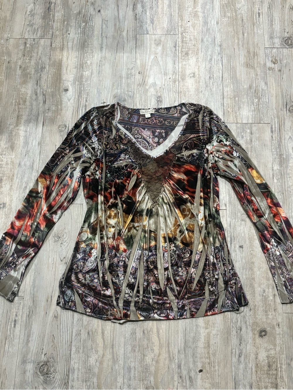 Live and Let Live Multicolor V-Neck Long Sleeve Printed Top